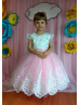 Beaded White And Pink Lace Flower Girl Dress